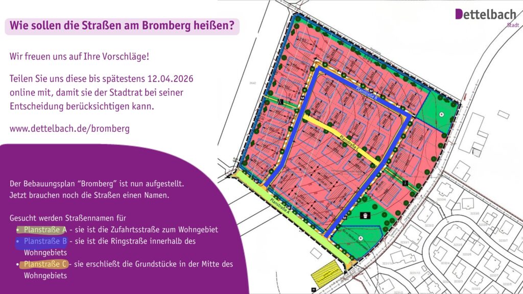 Lageplan des Wohngebiets Bromberg mit Planstraßen A, B und C