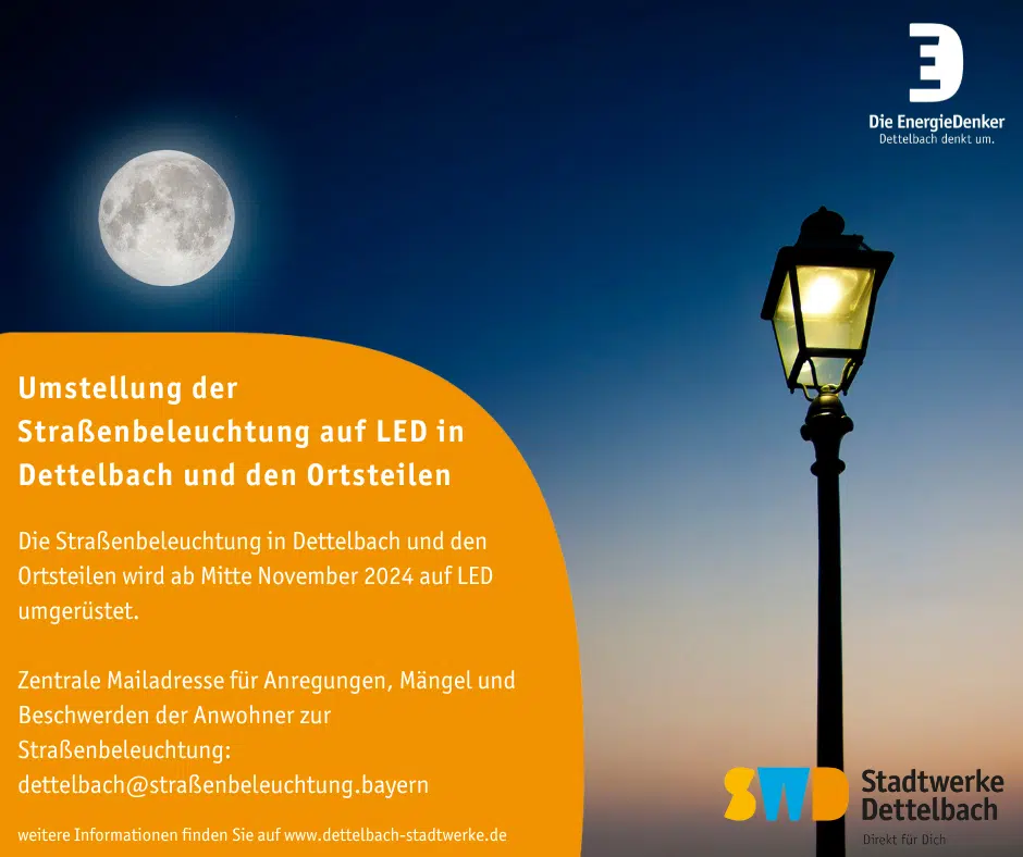 Grafik zur Umrüstung der Straßenbeleuchtung auf LED in Dettelbach und den Ortsteilen